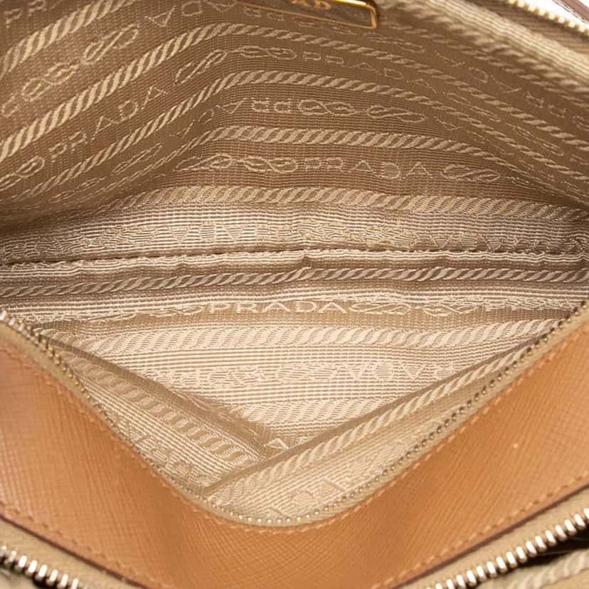 Prada Mini Saffiano Double Zip Crossbody Brown Leather Very good condition - Model View
