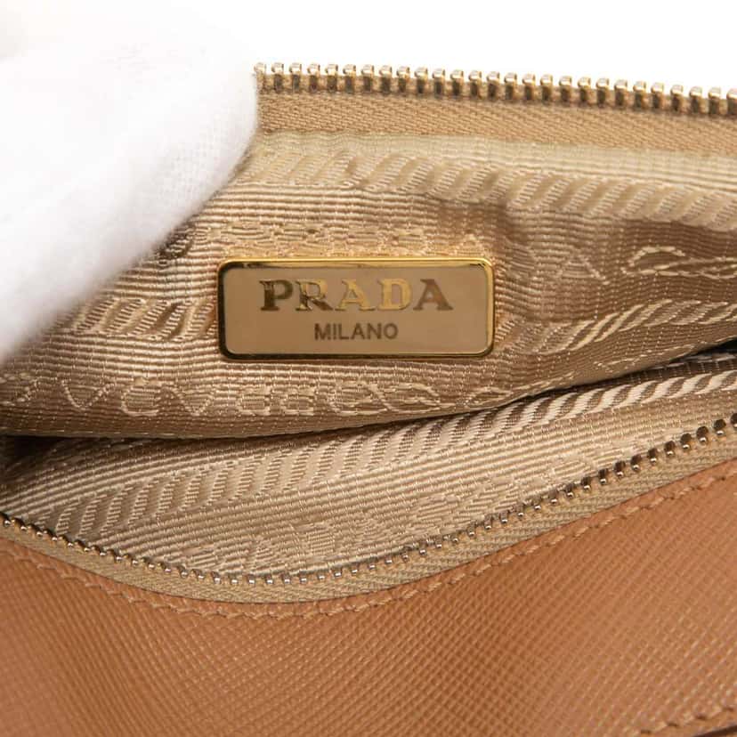 Prada Mini Saffiano Double Zip Crossbody Brown Leather Very good condition - Box View