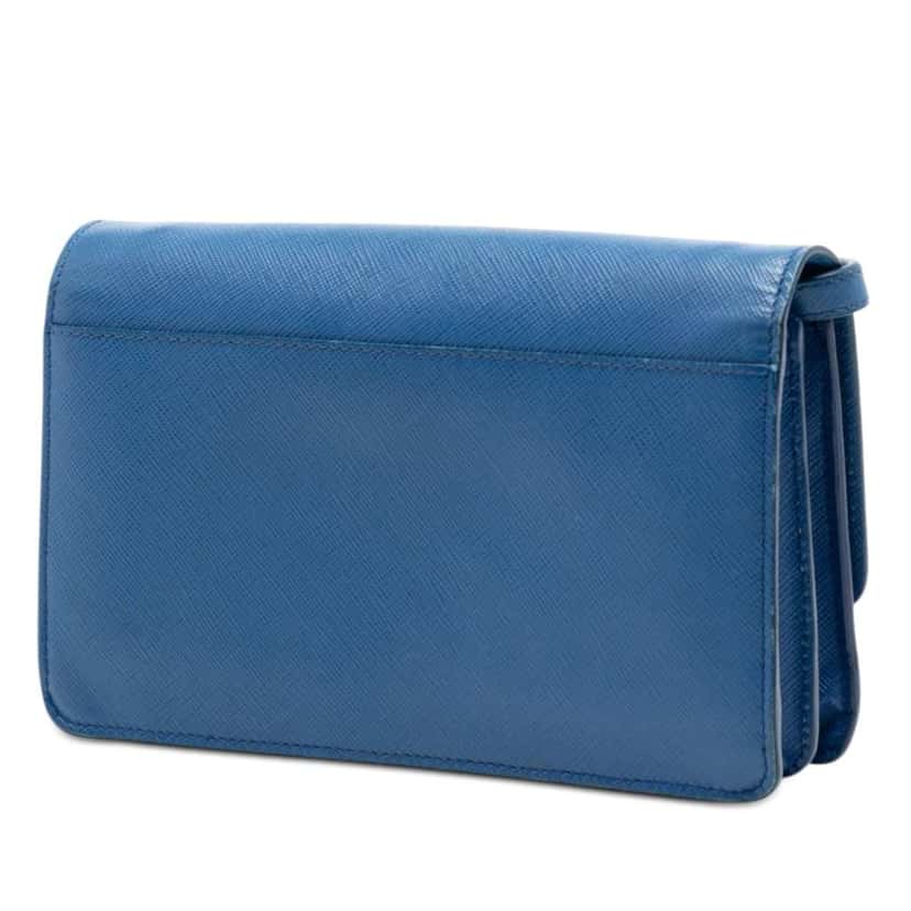Prada Saffiano Wallet on Strap Blue Leather Very good condition - Back View