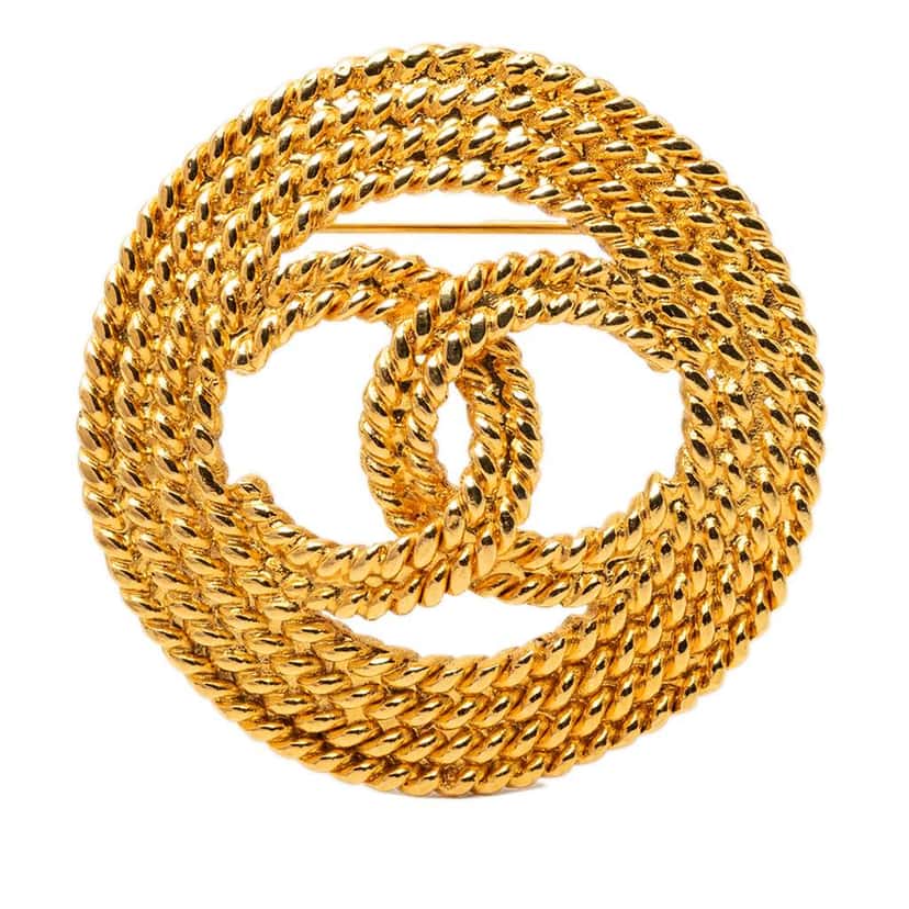 Chanel Gold Plated CC Rope Brooch Gold Metal Very good condition - Front View
