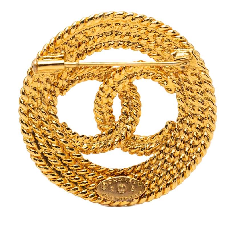 Chanel Gold Plated CC Rope Brooch Gold Metal Very good condition - Back View