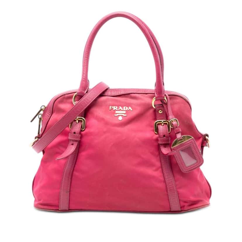 Prada Saffiano Trimmed Tessuto Dome Satchel Pink Very good condition - Front View
