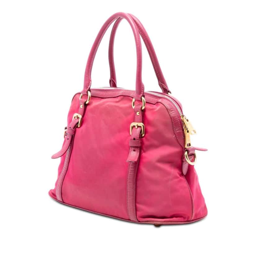 Prada Saffiano Trimmed Tessuto Dome Satchel Pink Very good condition - Back View