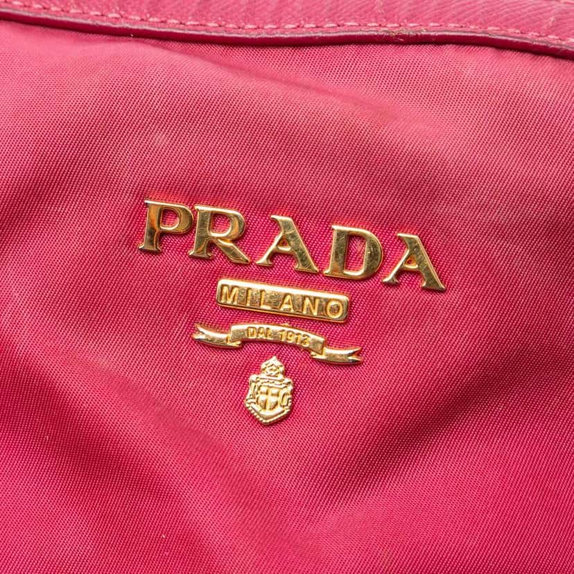 Prada Saffiano Trimmed Tessuto Dome Satchel Pink Very good condition - Box View