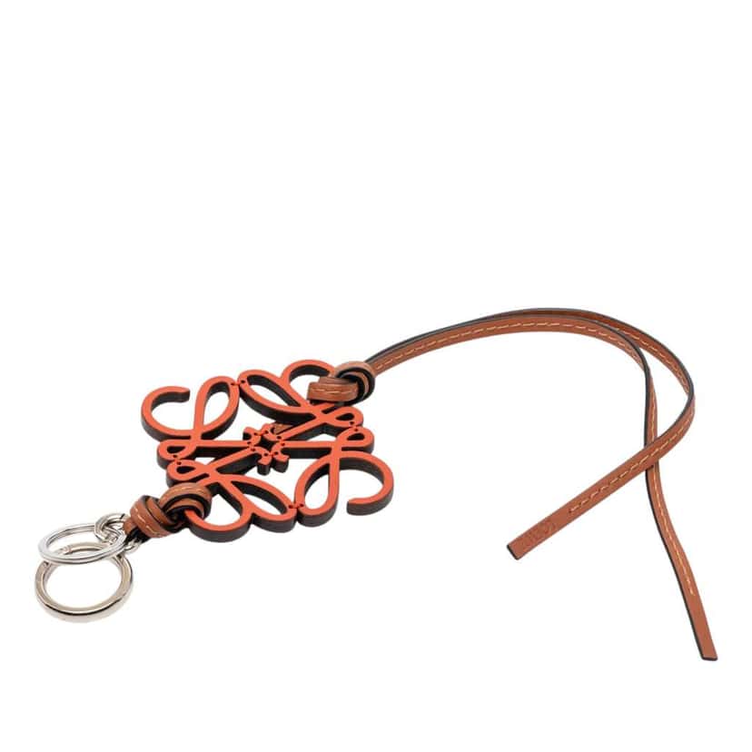 Loewe Leather Anagram Key Ring and Bag Charm Orange Leather Very good condition - Front View