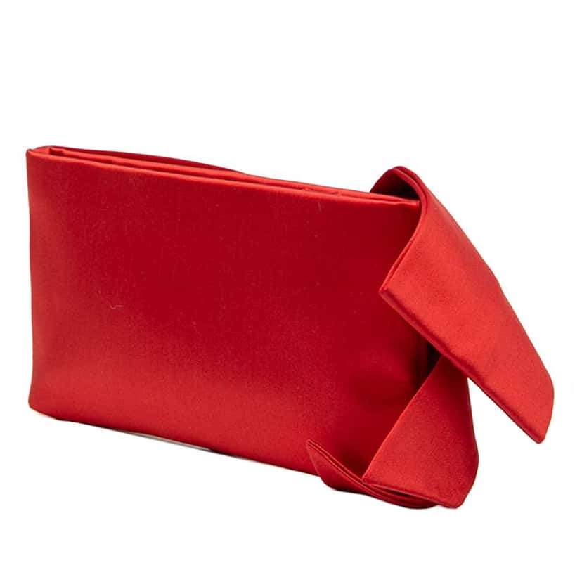 Valentino Pleated Satin Bow Clutch Red Satin Very good condition - Back View