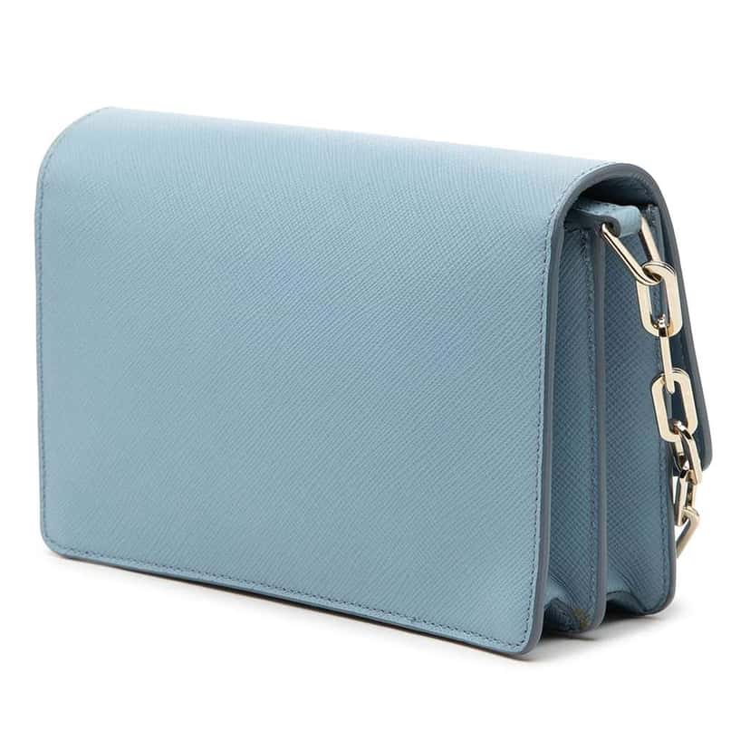 Prada Saffiano Lux Wallet On Chain Blue Leather Very good condition - Back View