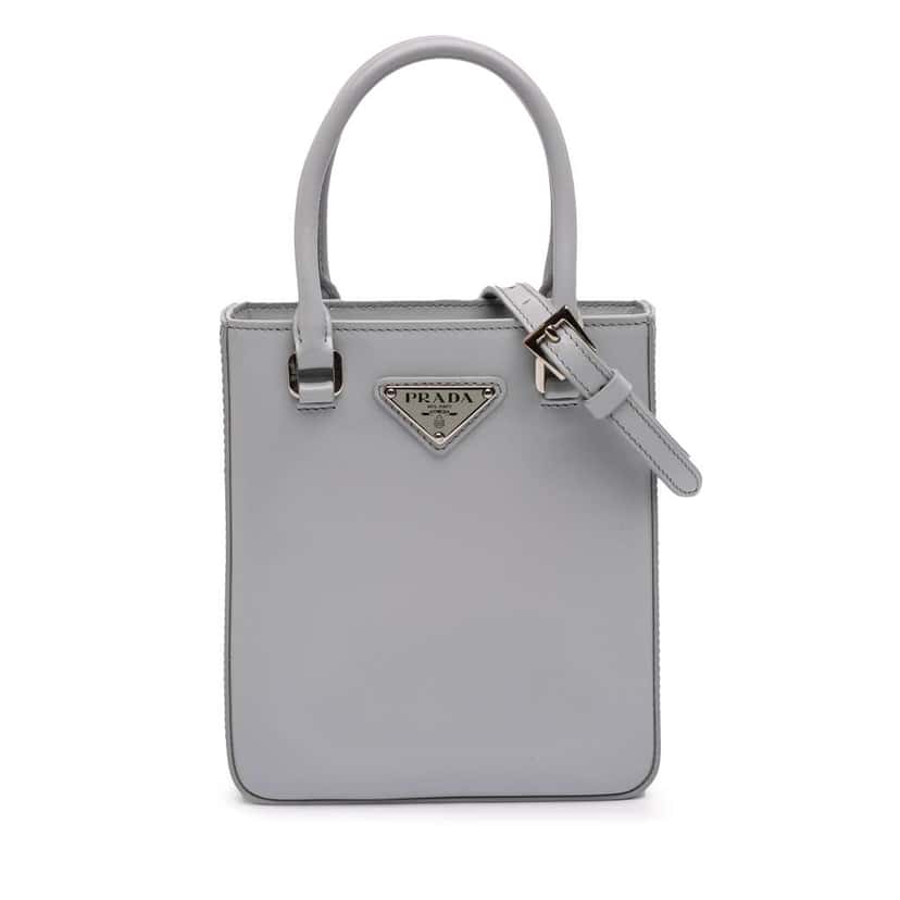 Prada Small Leather Brushed Tote Grey Leather Very good condition - Front View