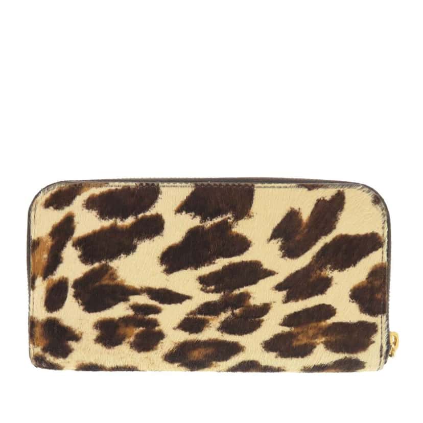 Prada Pony Hair Leopard Print Zip Around Wallet Beige Very good condition - Back View
