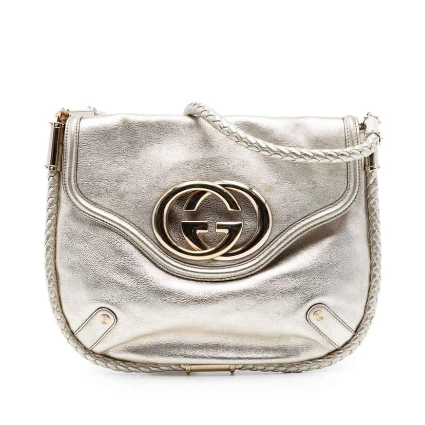 Gucci Medium Metallic Calfskin Britt Tassel Flap Shoulder Bag Gold Leather Very good condition - Front View