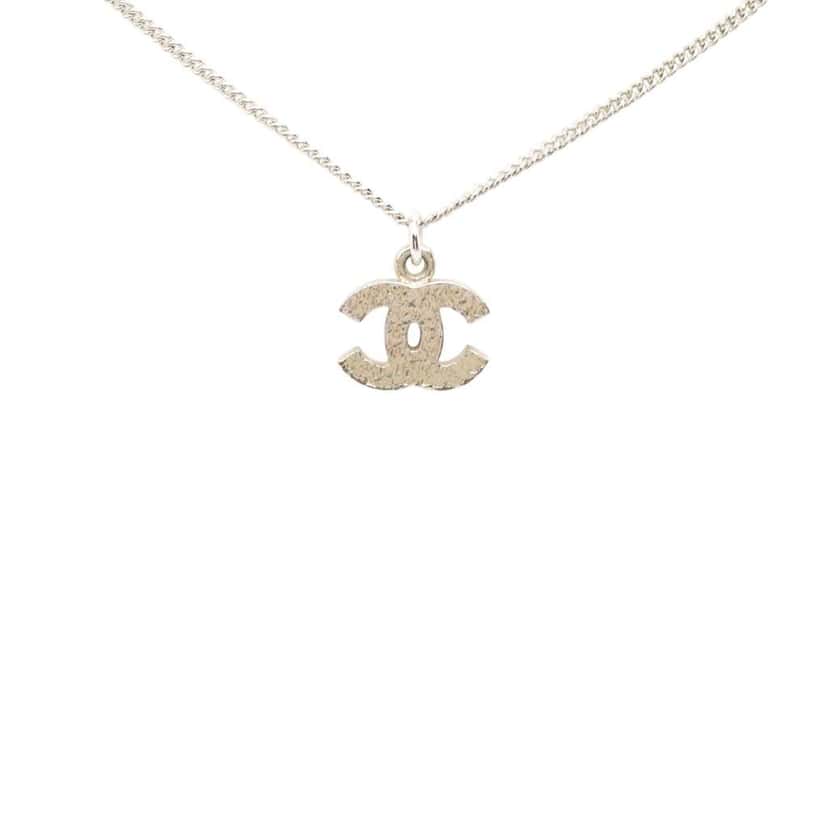 Chanel CC Silver Plated Rhinestones Pendant Necklace Silver Metal Very good condition - Back View