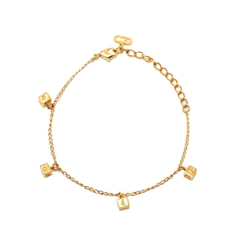 Dior Gold Plated Logo Cube Charm Bracelet Gold Metal Very good condition - Front View