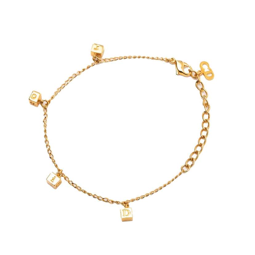 Dior Gold Plated Logo Cube Charm Bracelet Gold Metal Very good condition - Back View