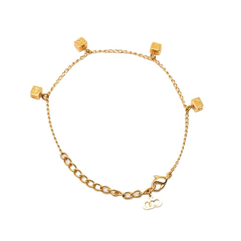 Dior Gold Plated Logo Cube Charm Bracelet Gold Metal Very good condition - Inside View