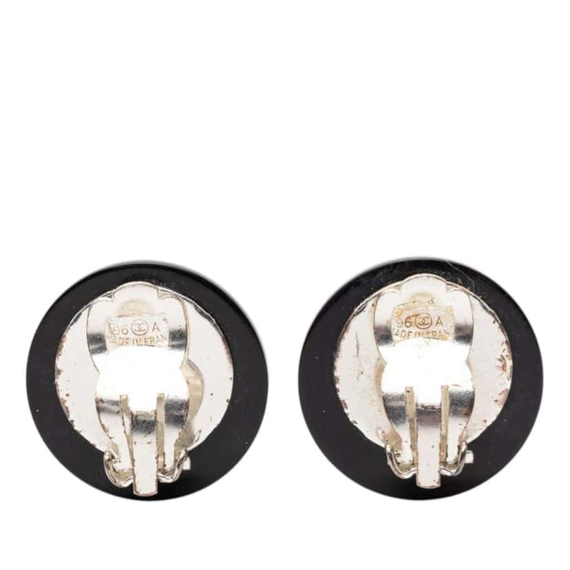 Chanel Resin CC Rhinestones Round Clip On Earrings Black Very good condition - Back View