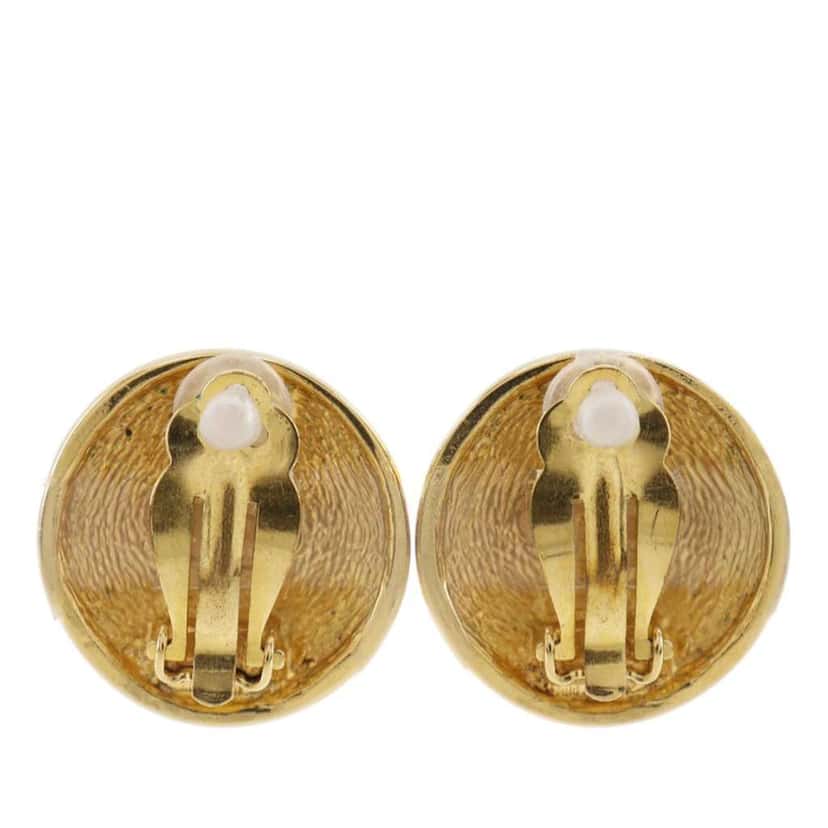 Chanel CC Quilted Gold Plated Round Clip On Earrings Gold Metal Very good condition - Back View