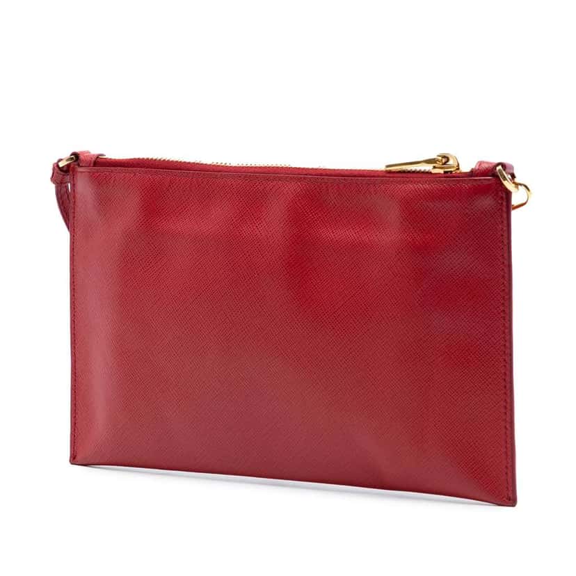 Prada Saffiano Shoulder Bag Red Leather Very good condition - Back View