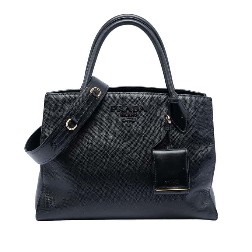 Prada Saffiano Cuir Monochrome Satchel Black Leather Very good condition - Front View