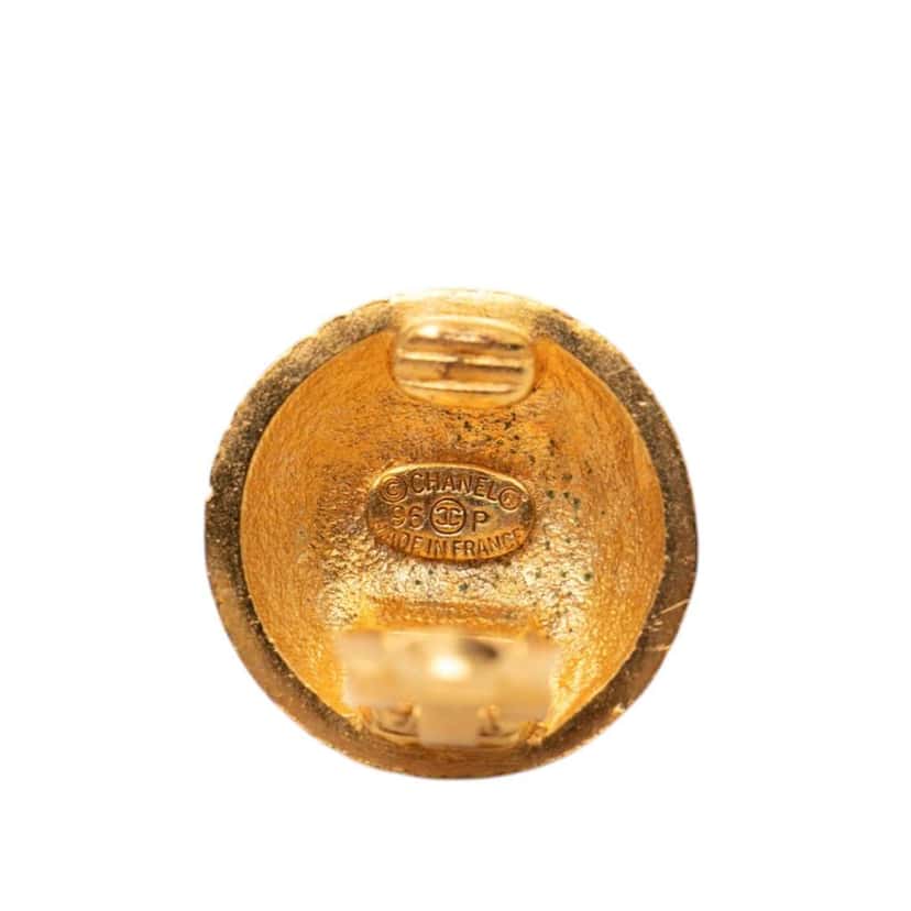 Chanel CC Gold Plated Textured Dome Clip On Earrings Gold Metal Very good condition - Inside View
