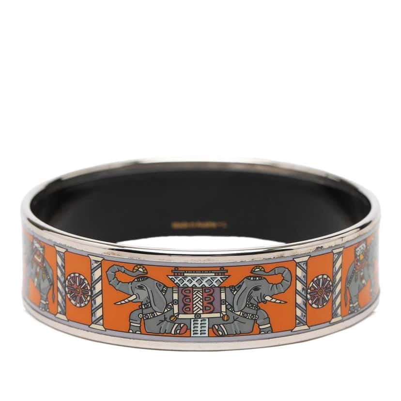 Hermès Wide Torana Elephants Enamel Bangle 65 Orange Very good condition - Inside View