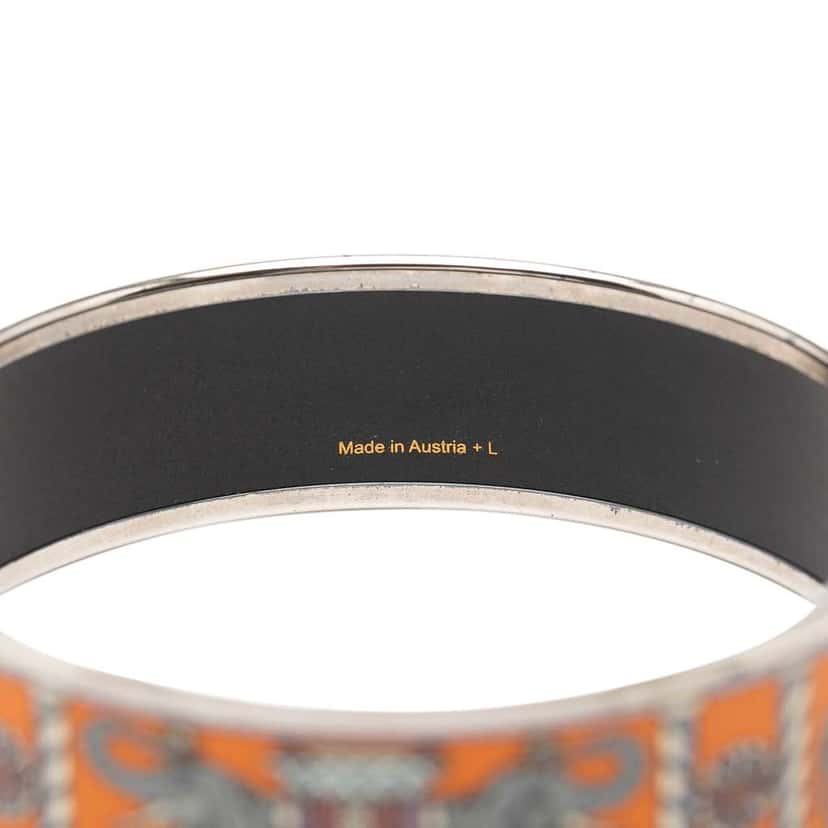 Hermès Wide Torana Elephants Enamel Bangle 65 Orange Very good condition - Box View