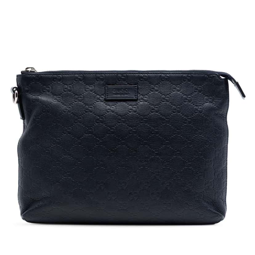Gucci Guccissima Wristlet Clutch Blue Leather Very good condition - Front View