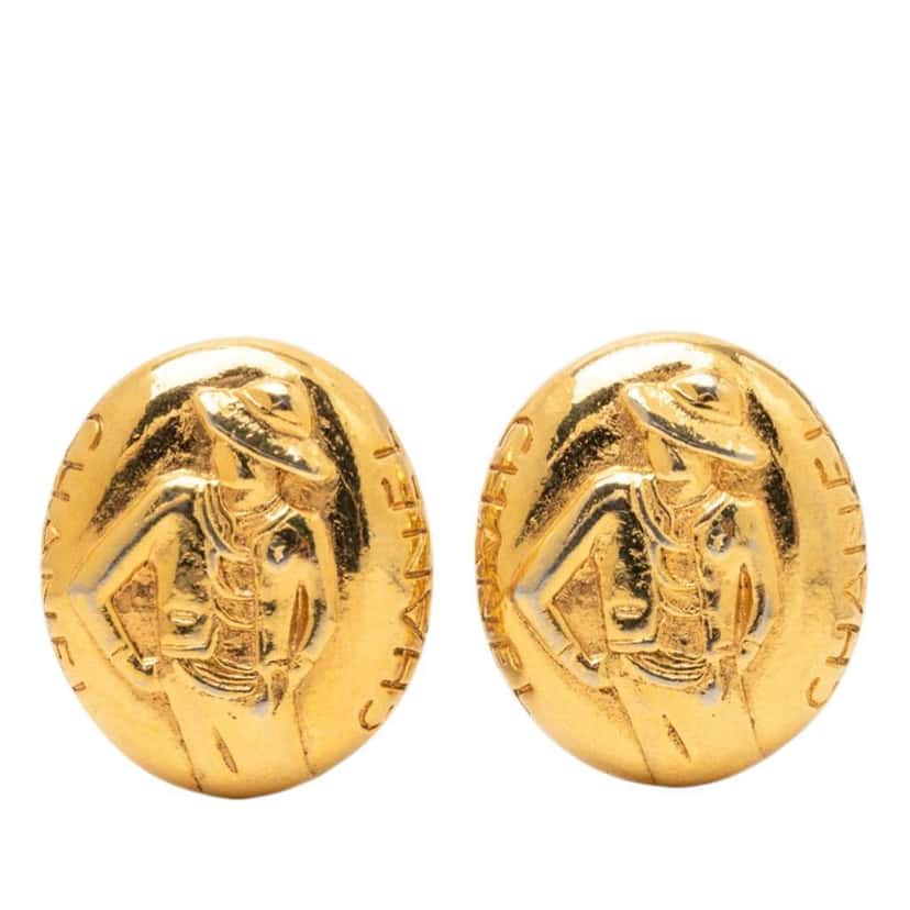 Chanel Gold Plated Mademoiselle Logo Clip On Earrings Gold Metal Very good condition - Front View