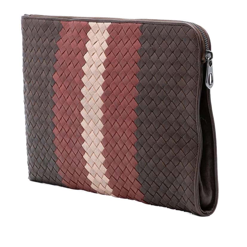 Bottega Veneta Tricolor Nappa Intrecciato Clutch Brown Leather Very good condition - Back View