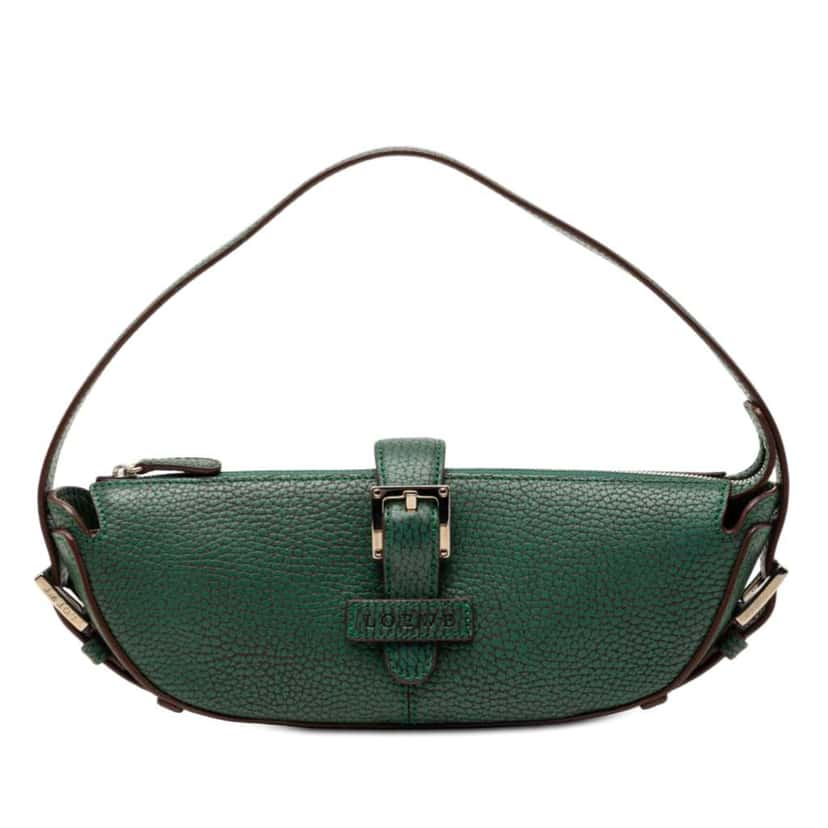 Loewe Mini Pebbled Leather Baguette Boat Bag Green Leather Very good condition - Front View