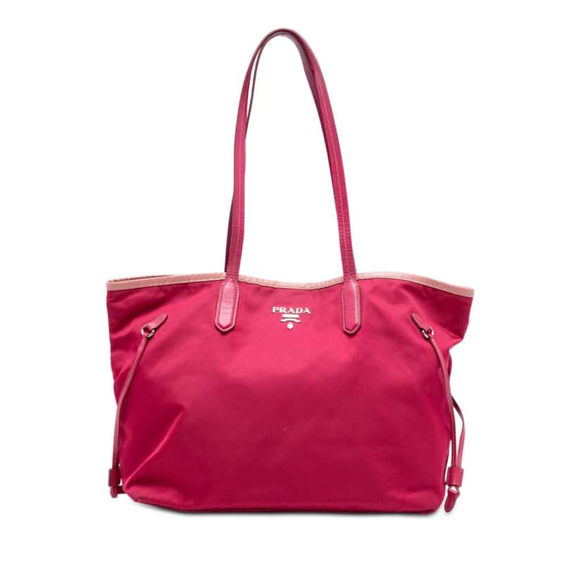 Prada Saffiano Trimmed Tessuto Open Convertible Tote Pink Very good condition - Front View
