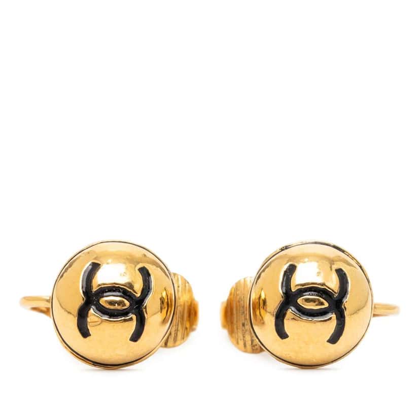 Chanel CC Gold Plated Round Clip On Earrings Gold Metal Very good condition - Front View