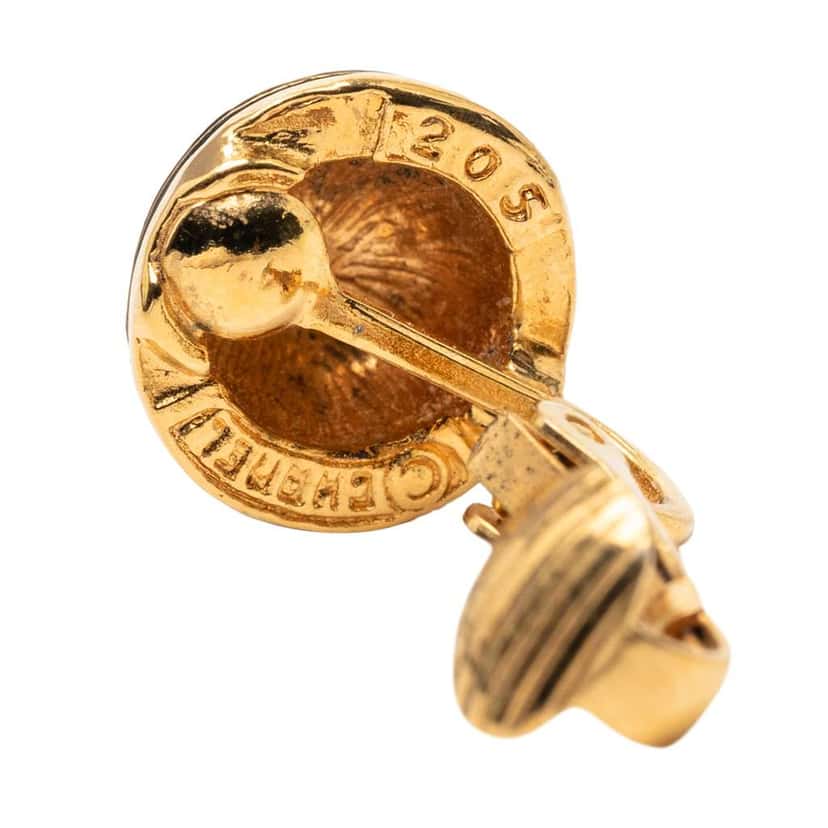 Chanel CC Gold Plated Round Clip On Earrings Gold Metal Very good condition - Inside View