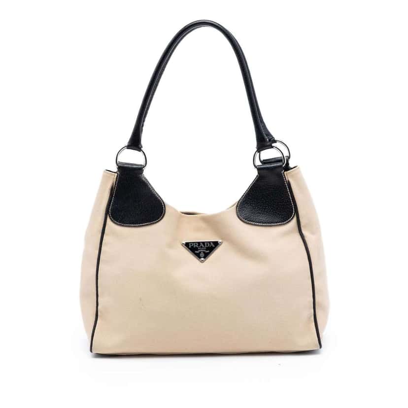 Prada Cinghiale Trimmed Canapa Shoulder Bag Brown Canvas Very good condition - Front View