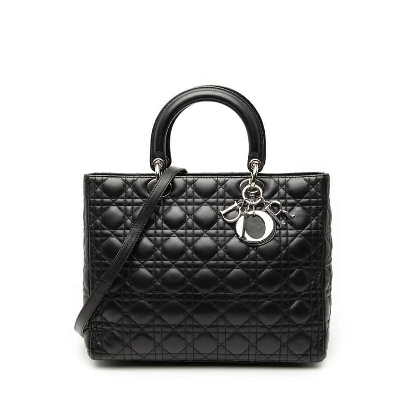 Dior Large Lambskin Cannage Lady Dior Black Leather Very good condition - Front View