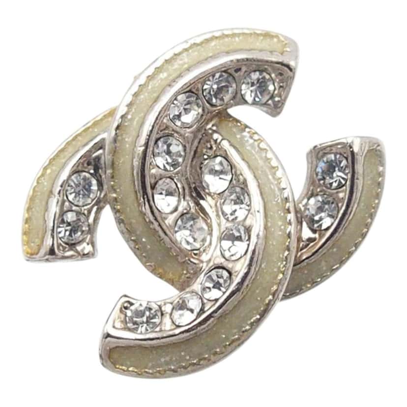 Chanel CC Plated Brass Strass Push Back Earrings Silver Brass Very good condition - Inside View