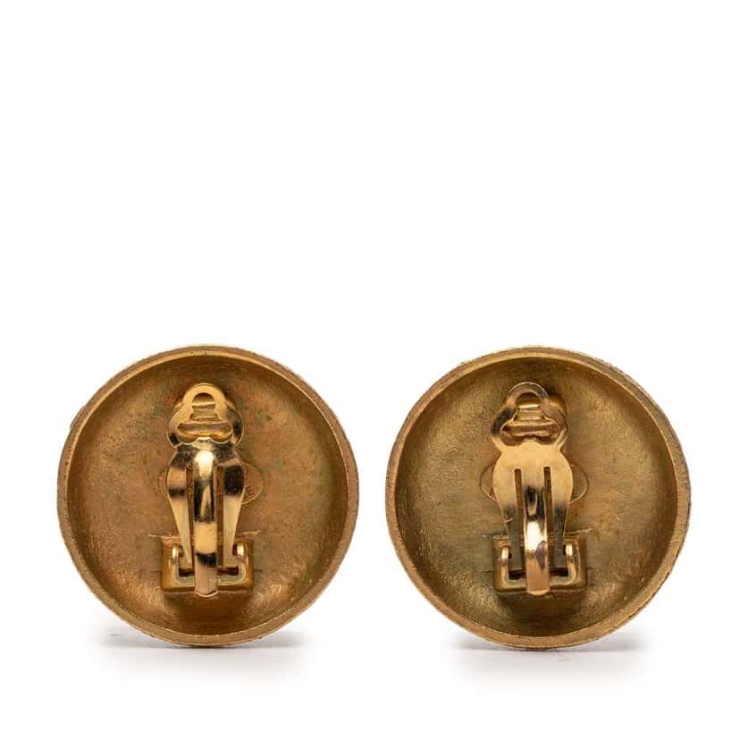 Chanel Gold Plated CC Round Clip On Earrings Gold Metal Very good condition - Back View