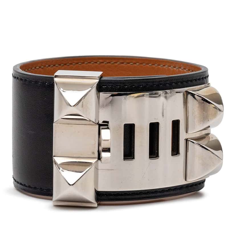 Hermès Swift Leather and Palladium Plated Collier de Chien Bracelet S Black Leather Very good condition - Inside View