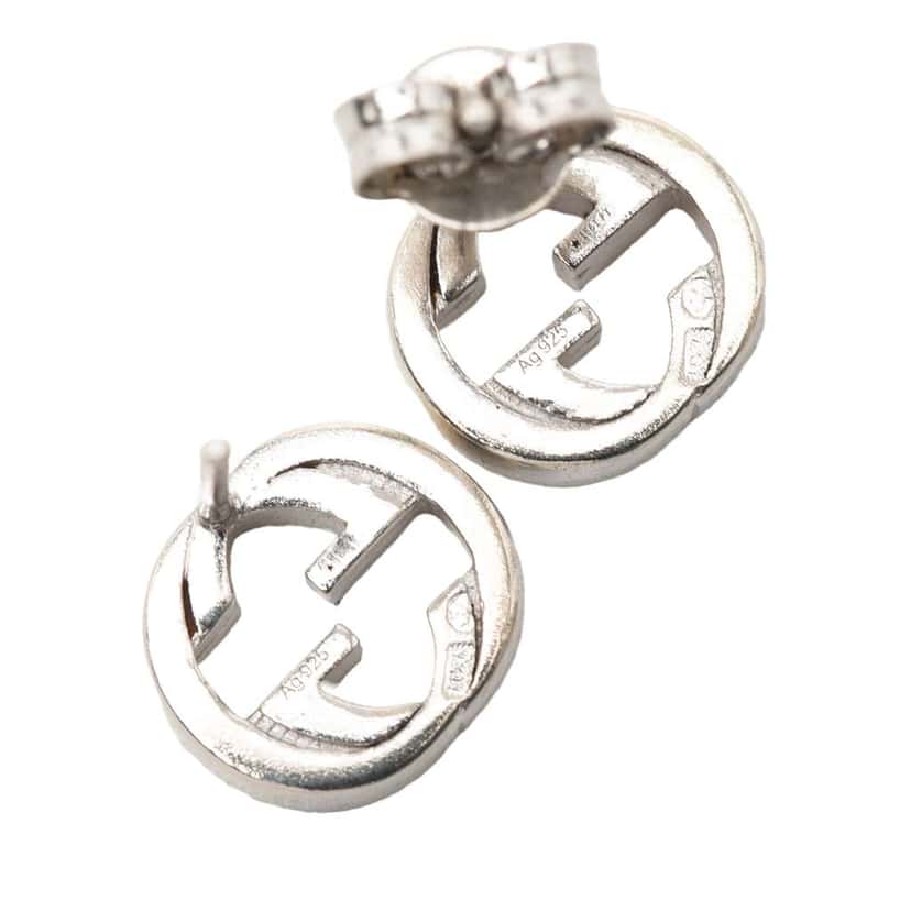 Gucci Sterling Silver Interlocking G Push Back Earrings Silver Silver Very good condition - Model View