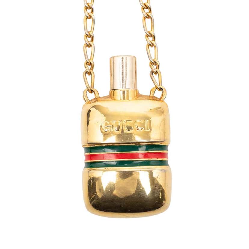 Gucci Gold Plated Perfume Bottle Pendant Necklace Gold Metal Very good condition - Back View