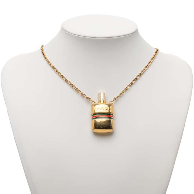Gucci Gold Plated Perfume Bottle Pendant Necklace Gold Metal Very good condition - Box View