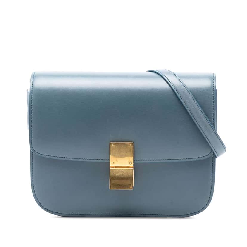 Celine Medium Calfskin Classic Box Blue Leather Very good condition - Front View