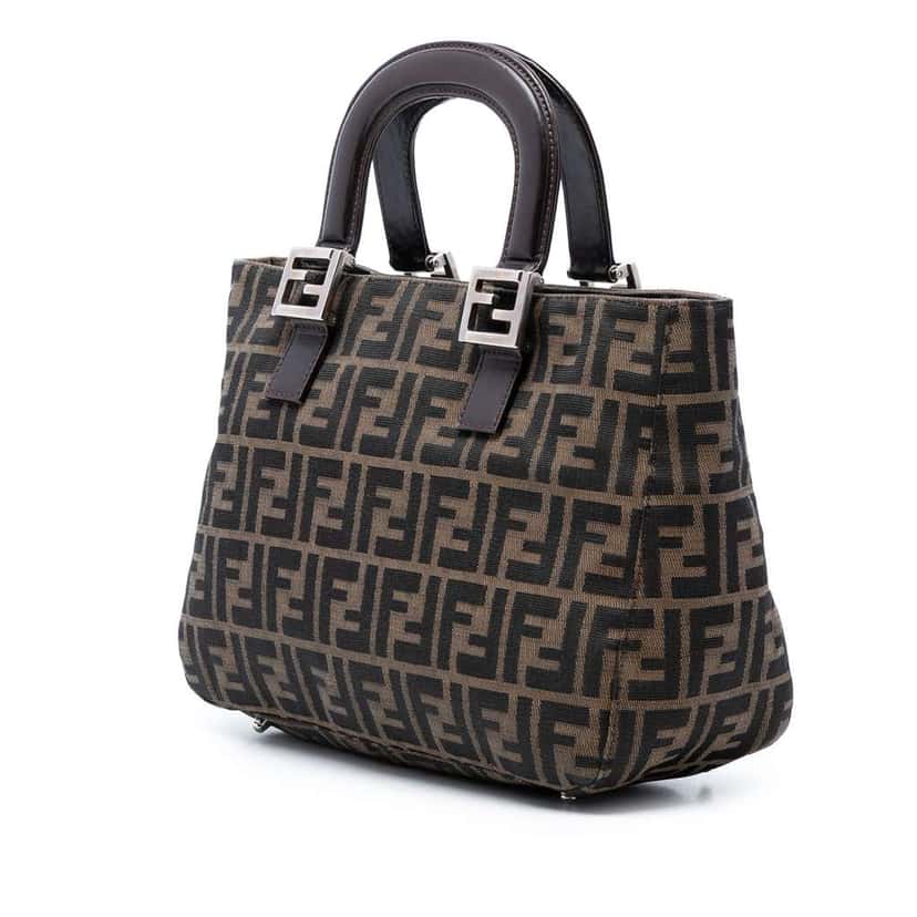 Fendi Small Zucca Canvas Twins Tote Brown Canvas Very good condition - Back View