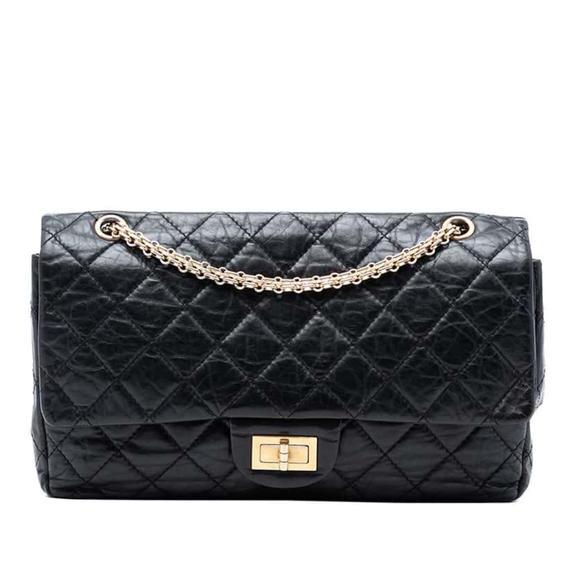 Chanel Quilted Aged Calfskin Reissue 2.55 Double Flap 227 Black Leather Very good condition - Front View