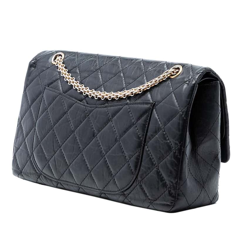 Chanel Quilted Aged Calfskin Reissue 2.55 Double Flap 227 Black Leather Very good condition - Back View