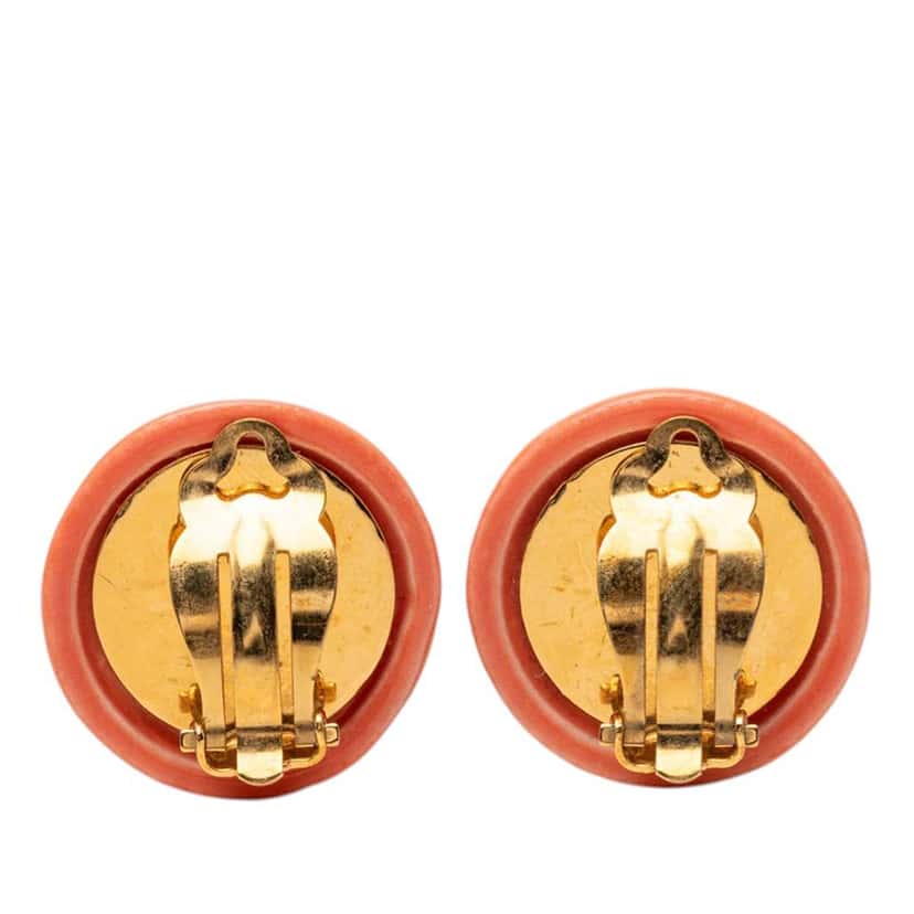 Chanel Resin Logo Round Clip On Earrings Orange Very good condition - Back View