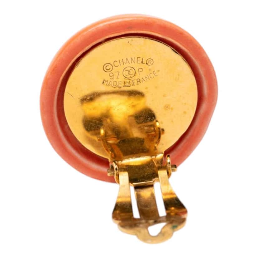 Chanel Resin Logo Round Clip On Earrings Orange Very good condition - Inside View