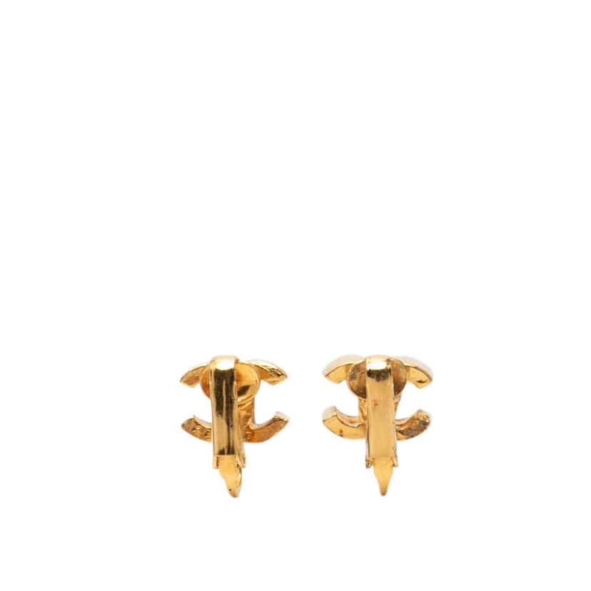 Chanel Gold Plated CC Turn Lock Clip On Earrings Gold Metal Very good condition - Back View