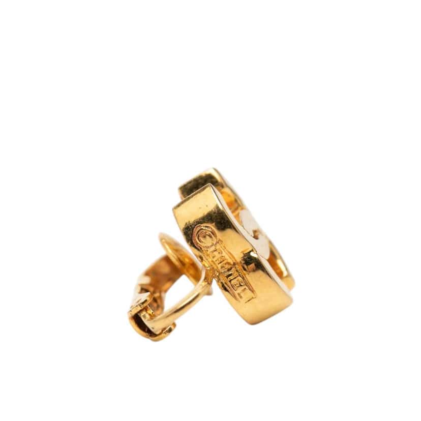 Chanel Gold Plated CC Turn Lock Clip On Earrings Gold Metal Very good condition - Model View