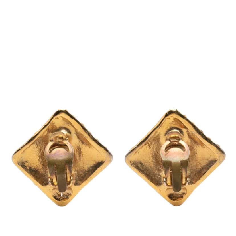 Chanel Gold Plated Strass Diamond Clip On Earrings Gold Metal Very good condition - Back View