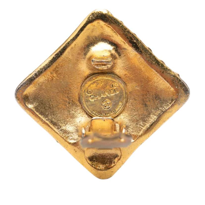 Chanel Gold Plated Strass Diamond Clip On Earrings Gold Metal Very good condition - Inside View
